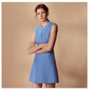 Sandro Rosalie Light Blue Cap Sleeve Pearl Collar Minidress